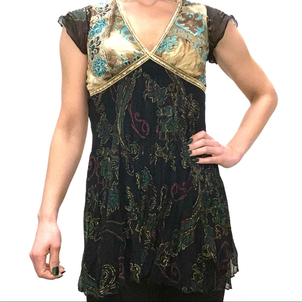 Bohemian Sheer Tunic Black gold